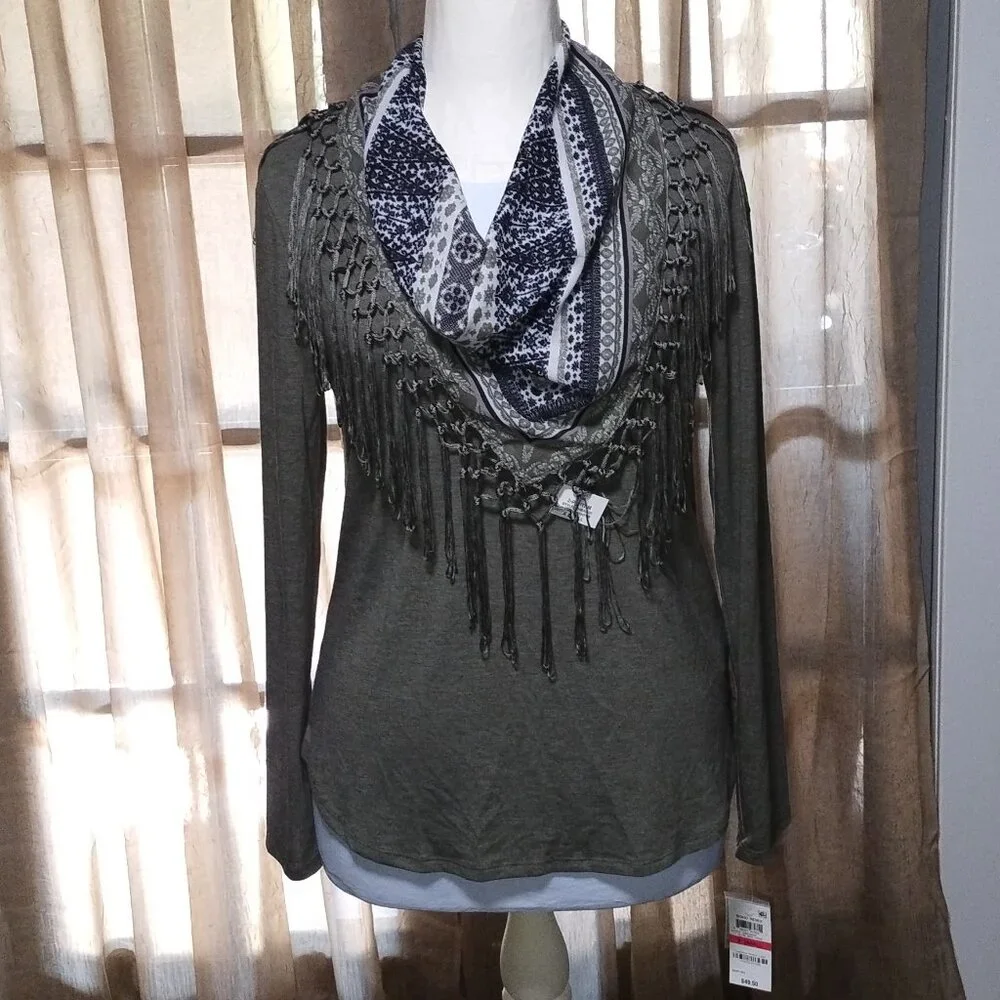 Women's Style & Co. BOHO REMIX long sleeve top size XS. Retail $49.50. NWT.